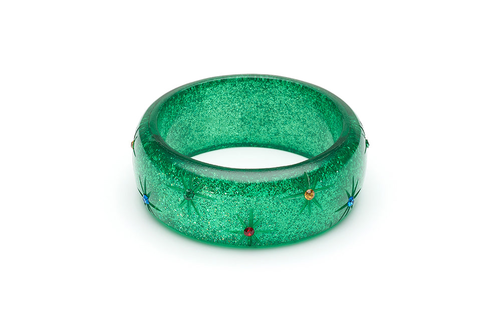 Wide Rainbow Jewel Carved Emerald Glitter Bangle