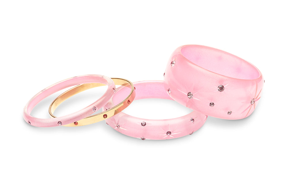 Gold Bangle With Dusty Pink Diamantes