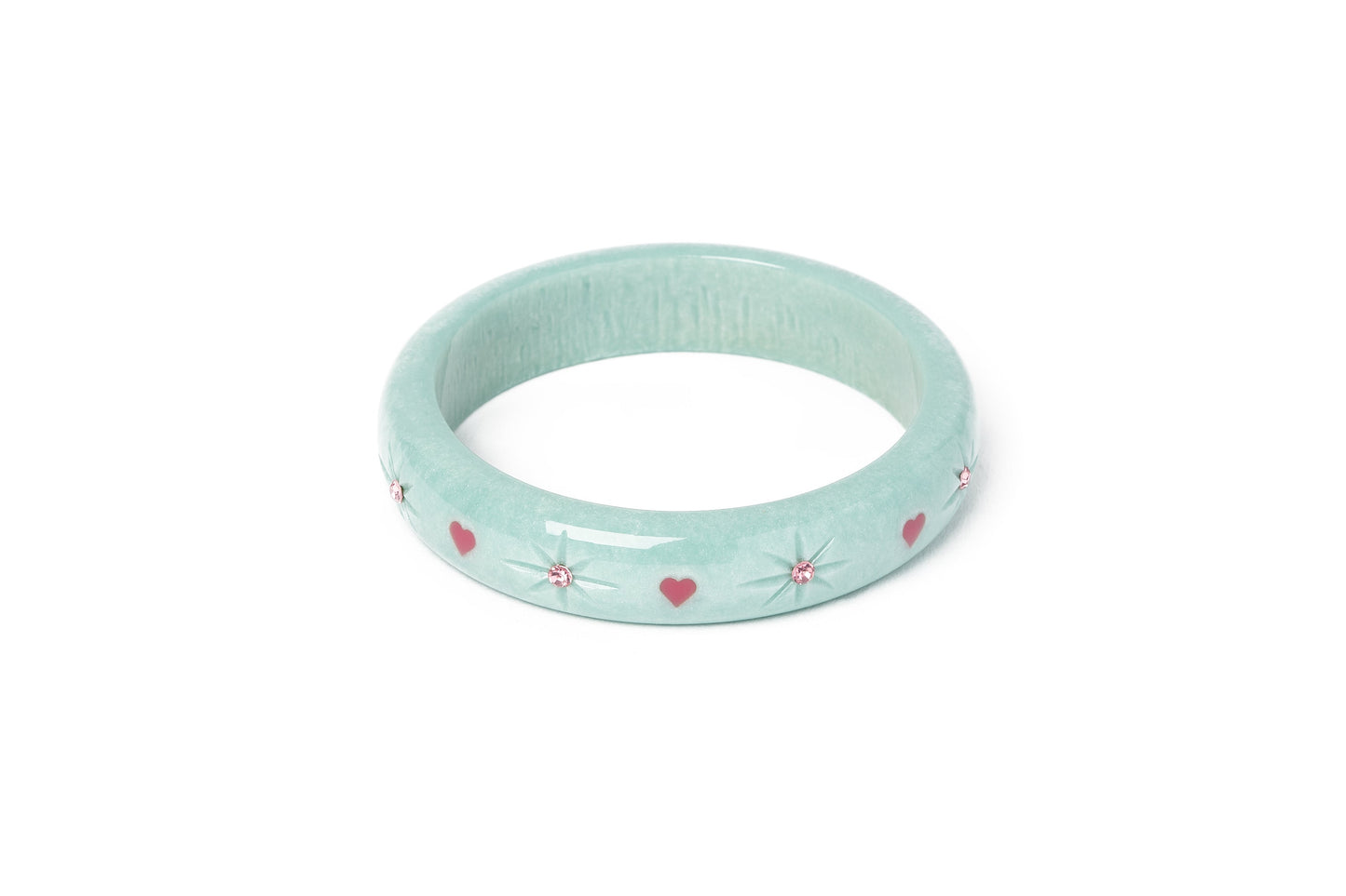 Splendette vintage inspired 1950s Valentine's style pastel blue carved Midi Baby Doll Starburst Bangle