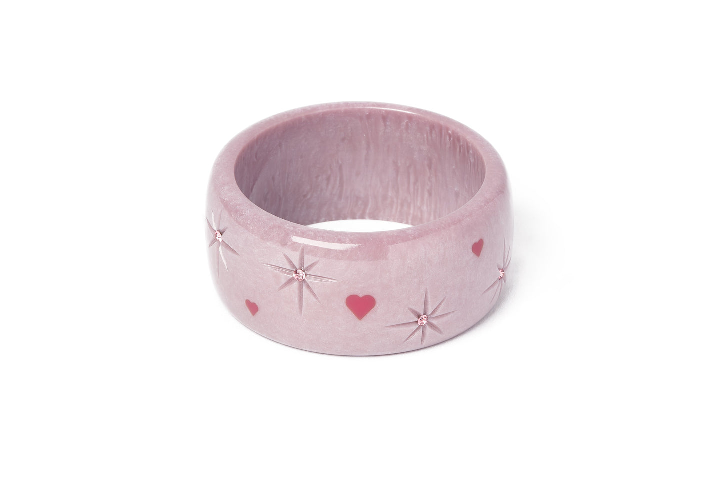 Splendette vintage inspired 1950s Valentines style pastel purple heart Extra Wide Poppet Starburst Bangle