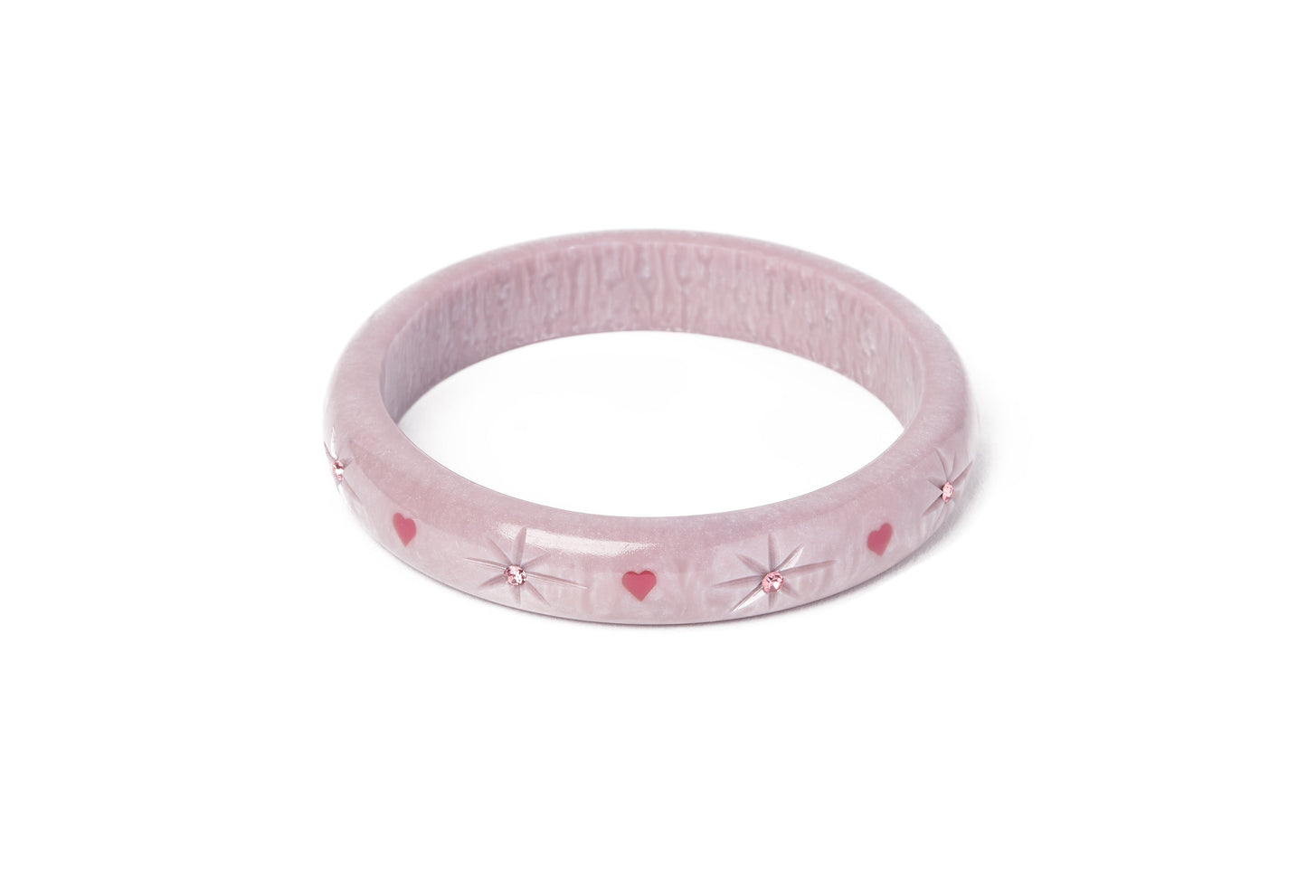 Splendette vintage inspired 1950s Valentines style pastel purple heart larger size Midi Poppet Starburst Duchess Bangle