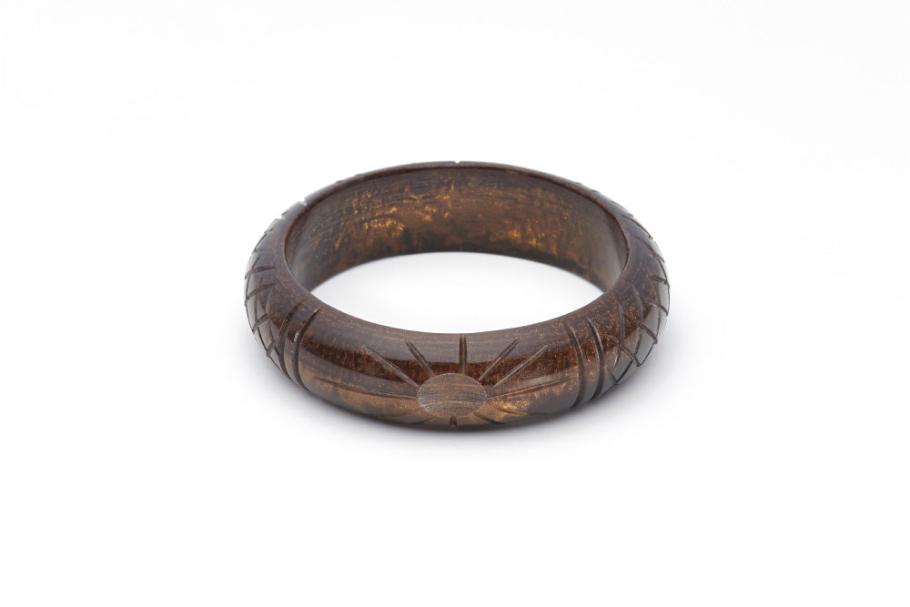 Splendette vintage inspired 1940s style carved brown Midi Golden Espresso Fakelite Bangle in Classic size