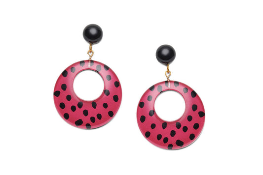Iris Pink Leopard Drop Hoop Earrings
