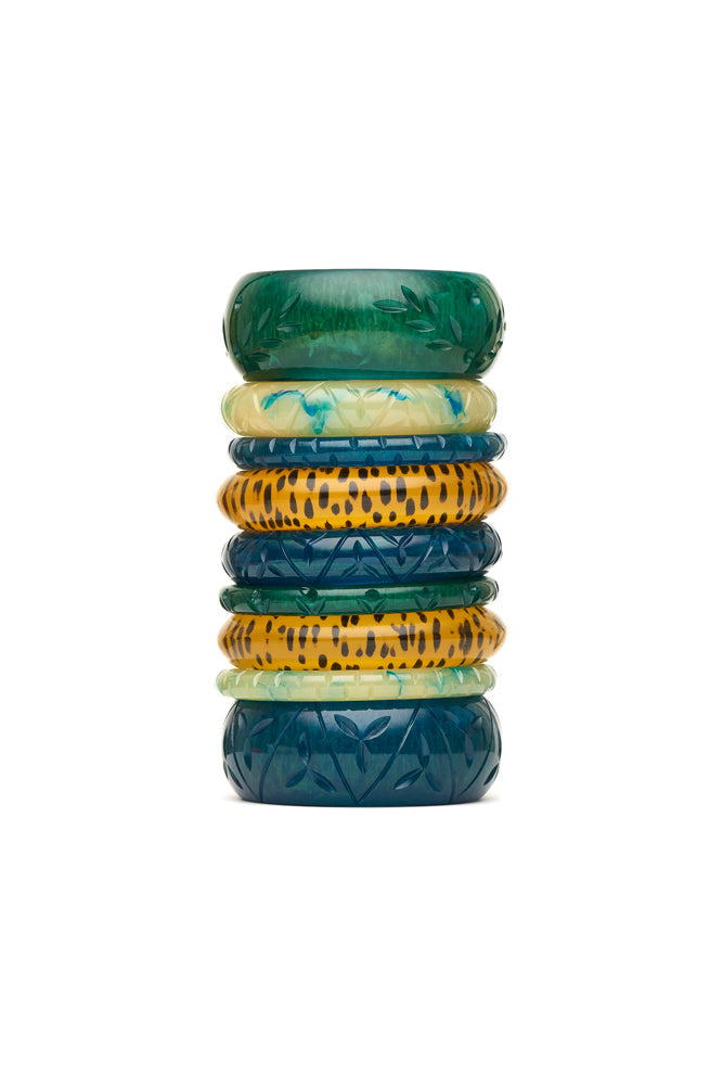 Wide Golden Teal Fakelite Duchess Bangle