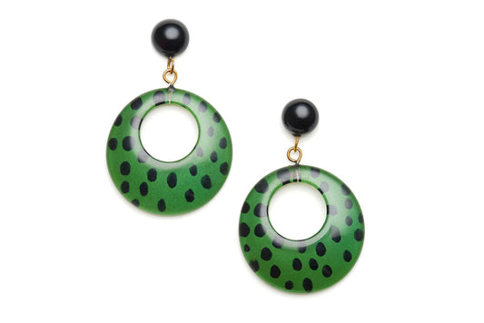 Green Leopard Drop Hoop Earrings