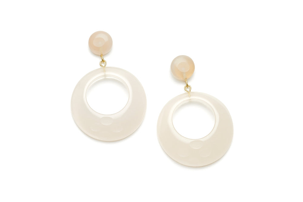Coconut Fakelite Drop Hoop Earrings