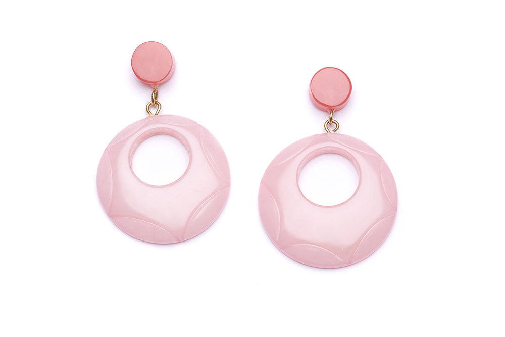 1950s Style Drop Hoop Earrings in Pale Peach Fakelite