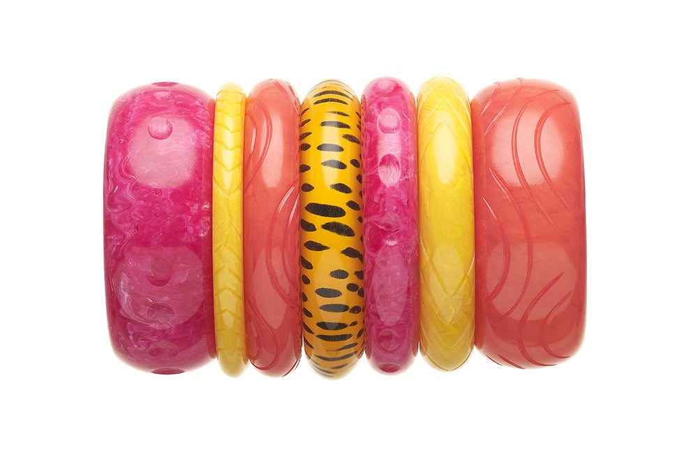1950s Style Bangle Stack in Peach and Yellow Fakelite