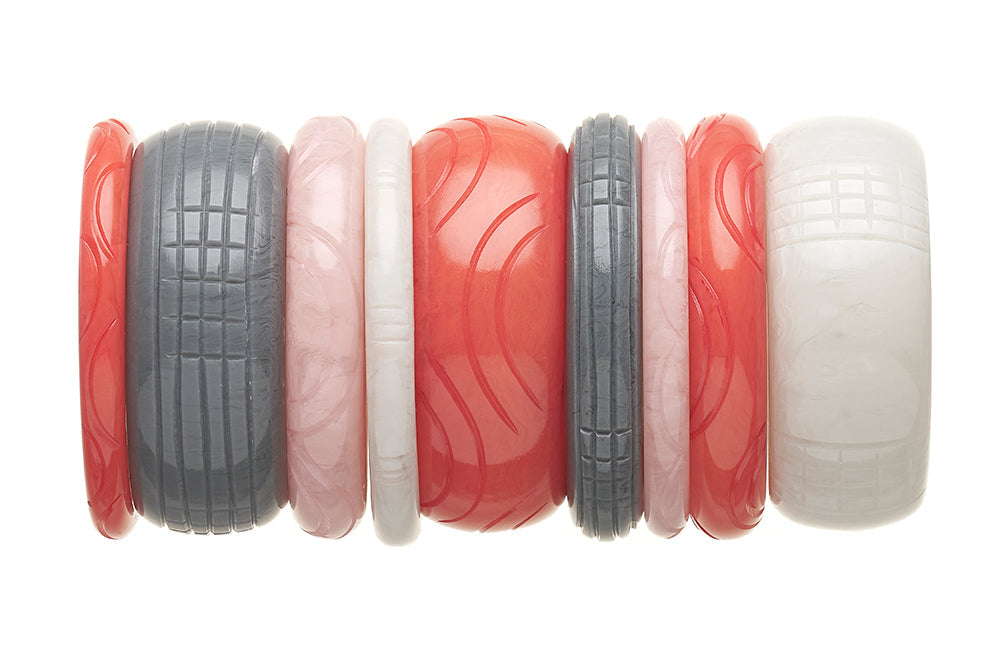 1950s Style Bangle Stack in Peach and Grey Fakelite