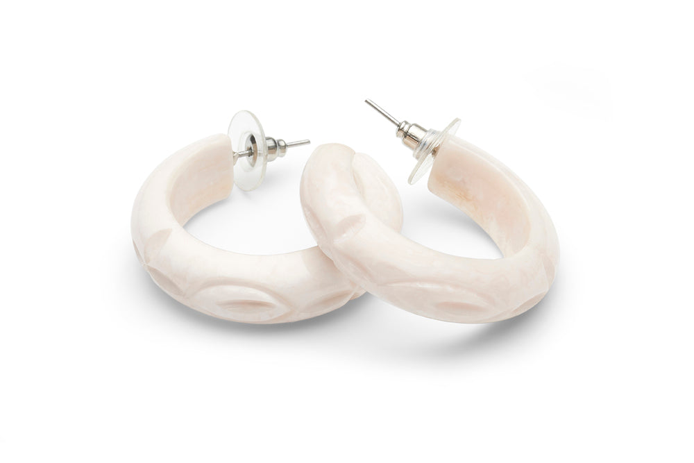 Daisy White Fakelite Hoop Earrings
