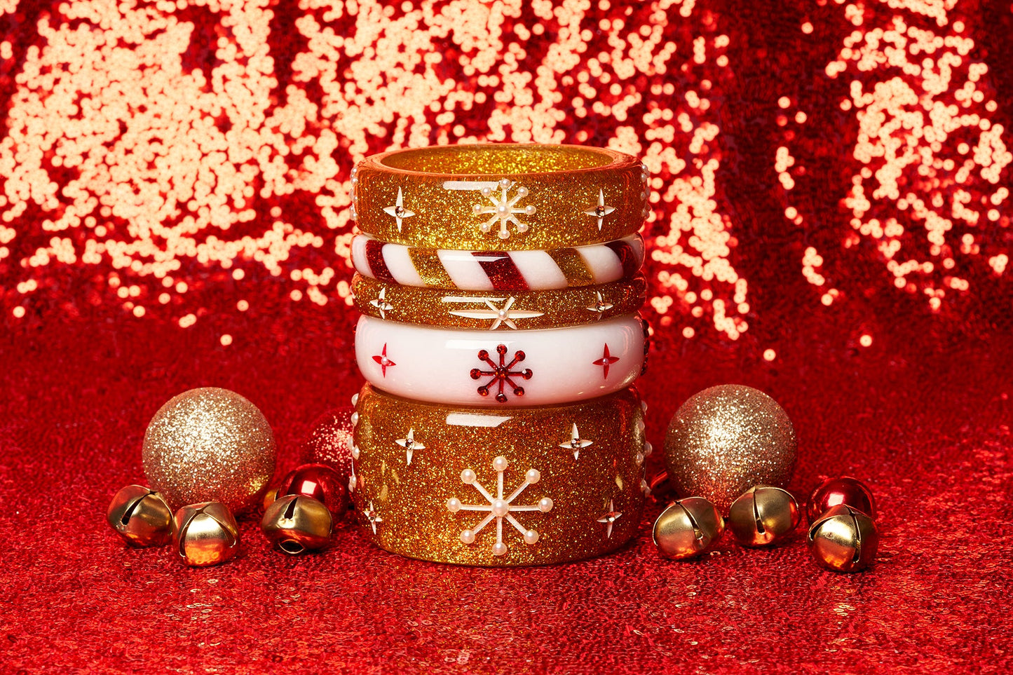 Narrow Gold Glitter Snowflake Bangle