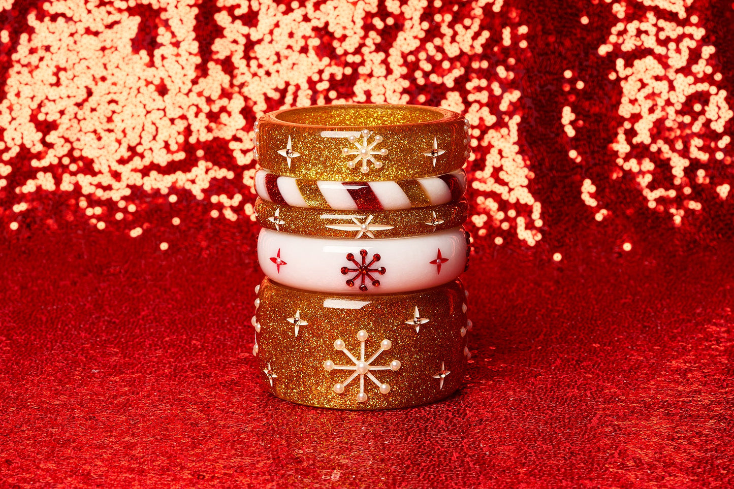 Wide Gold Glitter Snowflake Bangle
