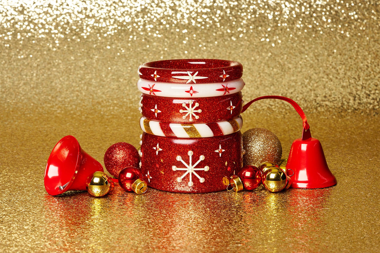 Wide Red Glitter Snowflake Bangle
