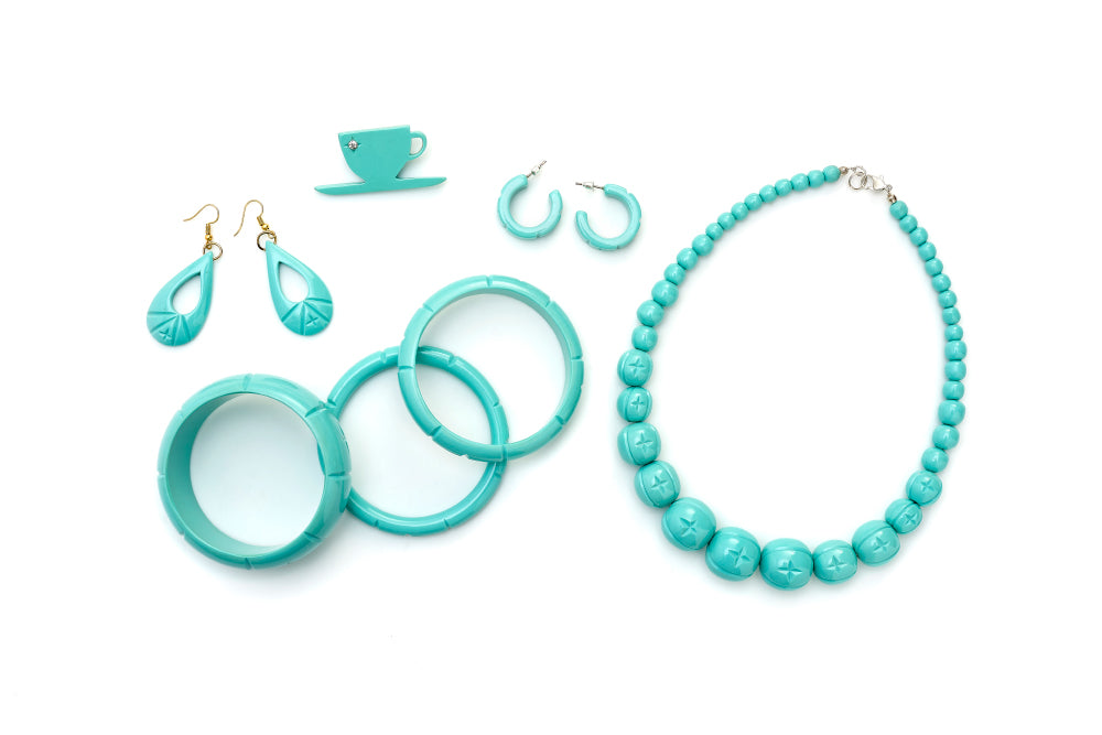 1940s style humanitea turquoise set