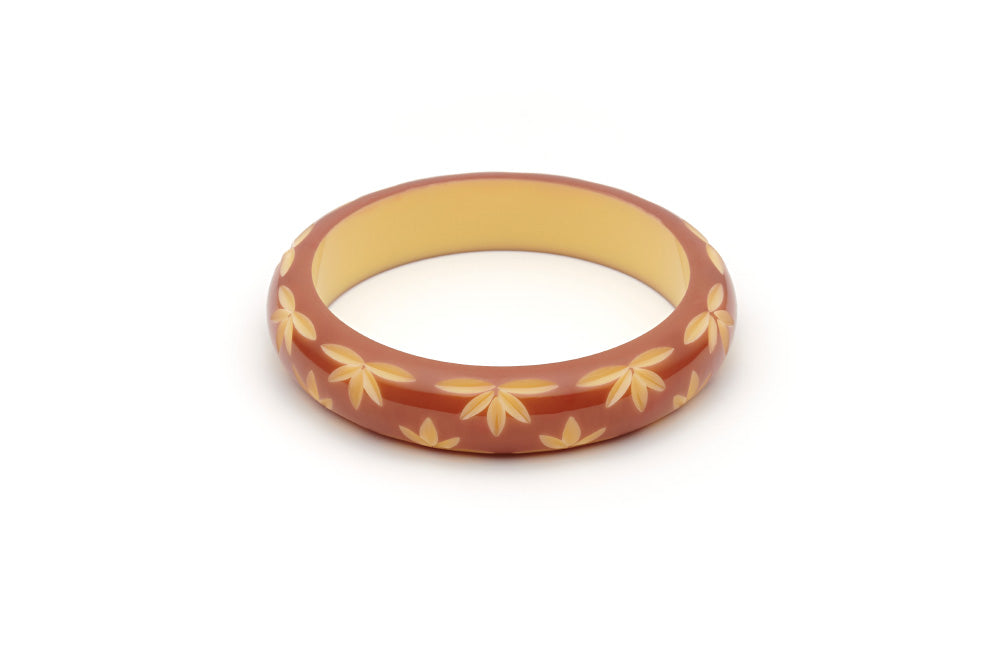 Splendette vintage inspired 1950s style brown carved Duotone fakelite Midi Café carved Bangle in Classic size