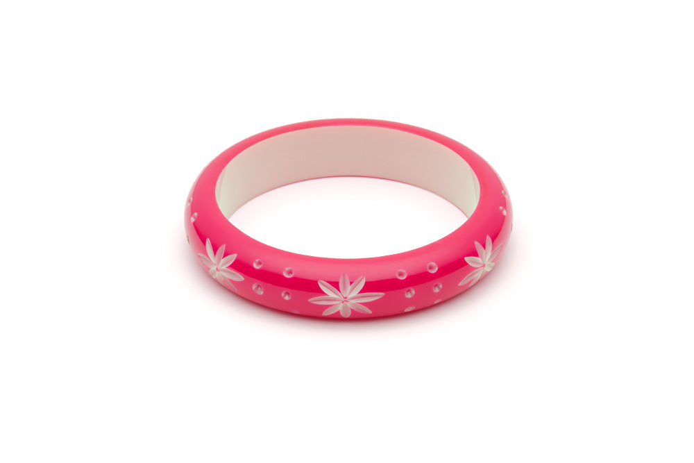 Splendette vintage inspired 1950s pin up style bright pink Duotone fakelite Midi Raspberry Carved Bangle in Classic size
