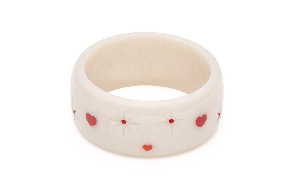 Splendette vintage inspired 1950s style Valentine's white Extra Wide Secret Admirer Starburst Bangle in larger Duchess size