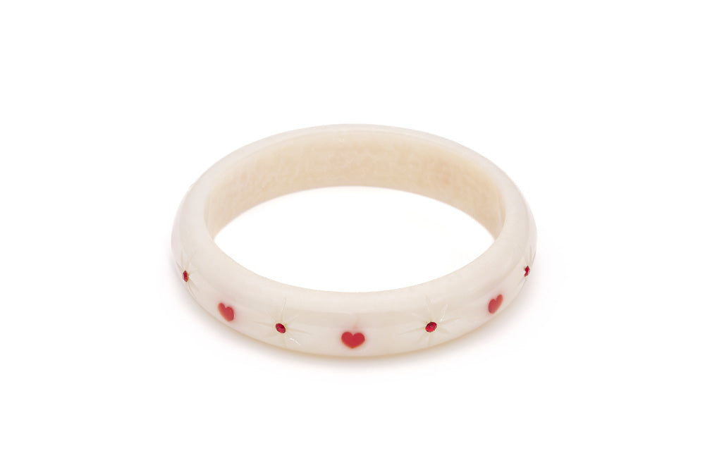 Splendette vintage inspired 1950s style Valentine's white Midi Secret Admirer Starburst Bangle in larger Duchess size