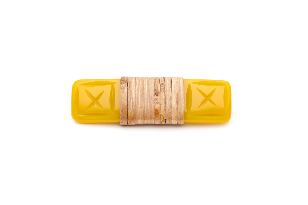 Splendette vintage inspired 1940s 1950s tropical style carved yellow fakelite Ochre Light Cane Hair Barrette