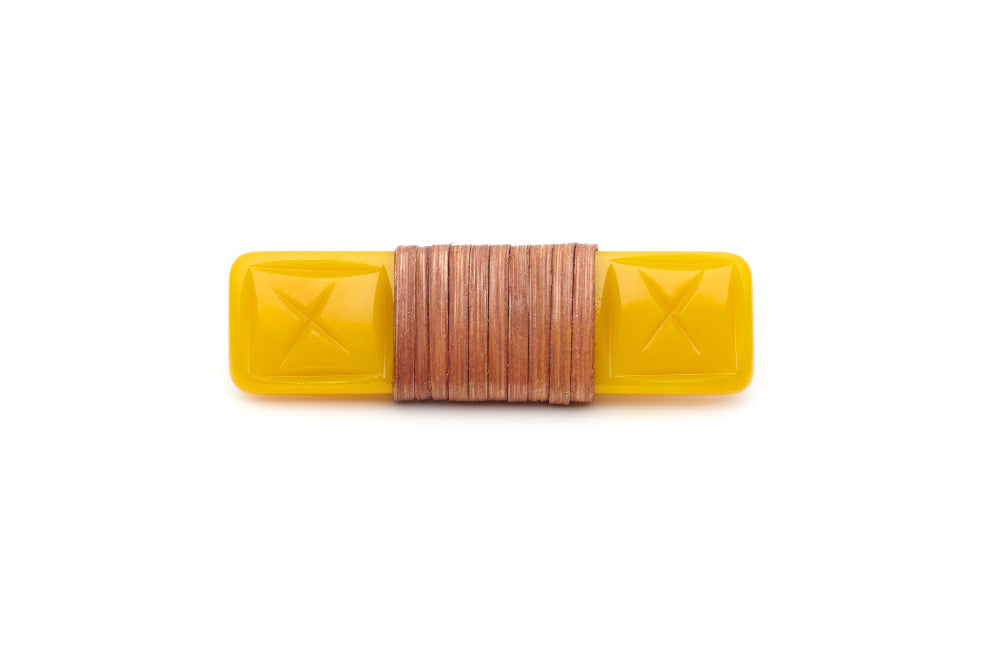 Splendette vintage inspired 1940s 1950s tropical style carved yellow fakelite Ochre Mid Cane Hair Barrette