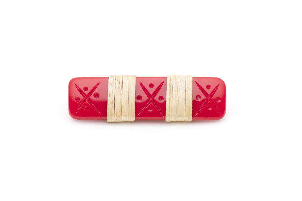 Splendette vintage inspired 1940s 1950s tropical style carved red fakelite Rosella Light Cane Hair Barrette