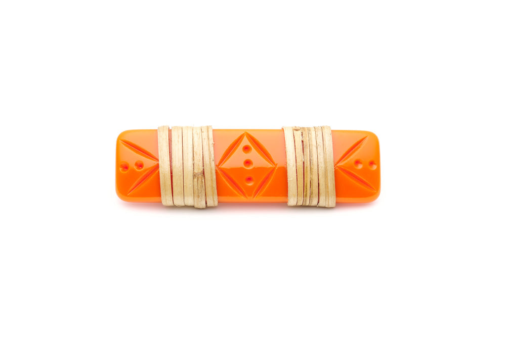 Splendette vintage inspired 1940s 1950s tropical style carved orange fakelite Tangerine Light Cane Hair Barrette