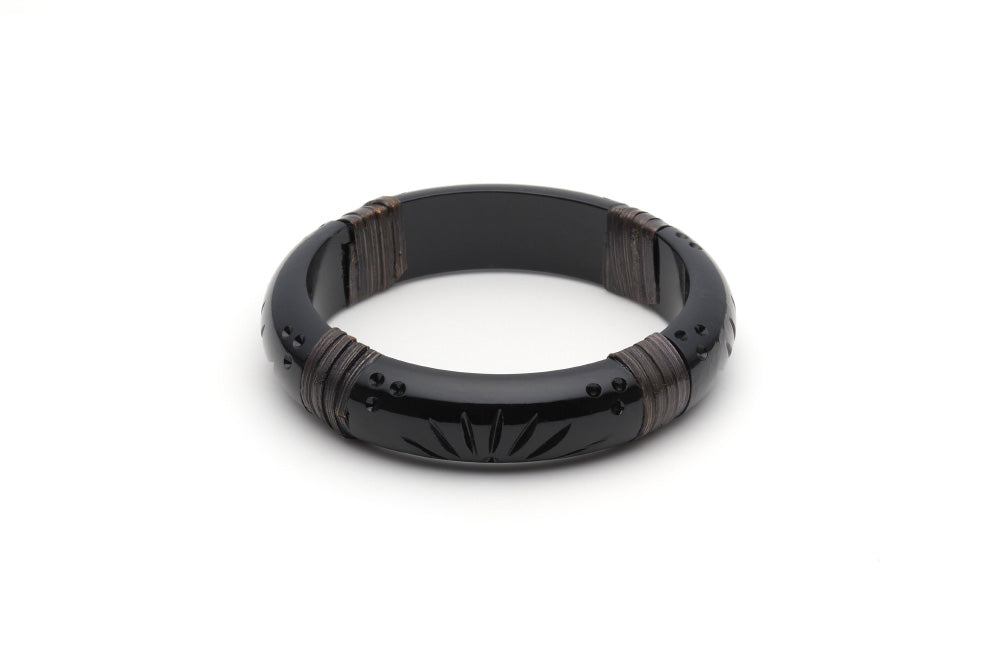 Splendette vintage inspired 1940s 1950s Bakelite Style black carved fakelite Midi Panther Dark Cane Bangle in Classic size