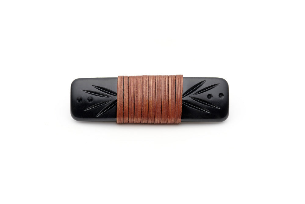 Splendette vintage inspired 1940s 1950s Bakelite Style black carved fakelite Panther Mid Cane Hair Barrette