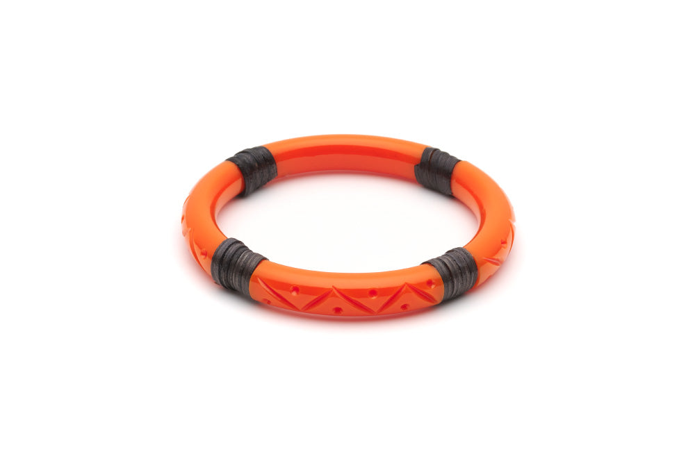 Splendette vintage inspired 1940s 1950s tropical style carved orange fakelite Narrow Tangerine Dark Cane Bangle in Classic size