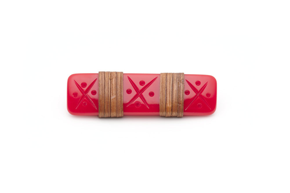 Splendette vintage inspired 1940s 1950s tropical style carved red fakelite Rosella Mid Cane Hair Barrette