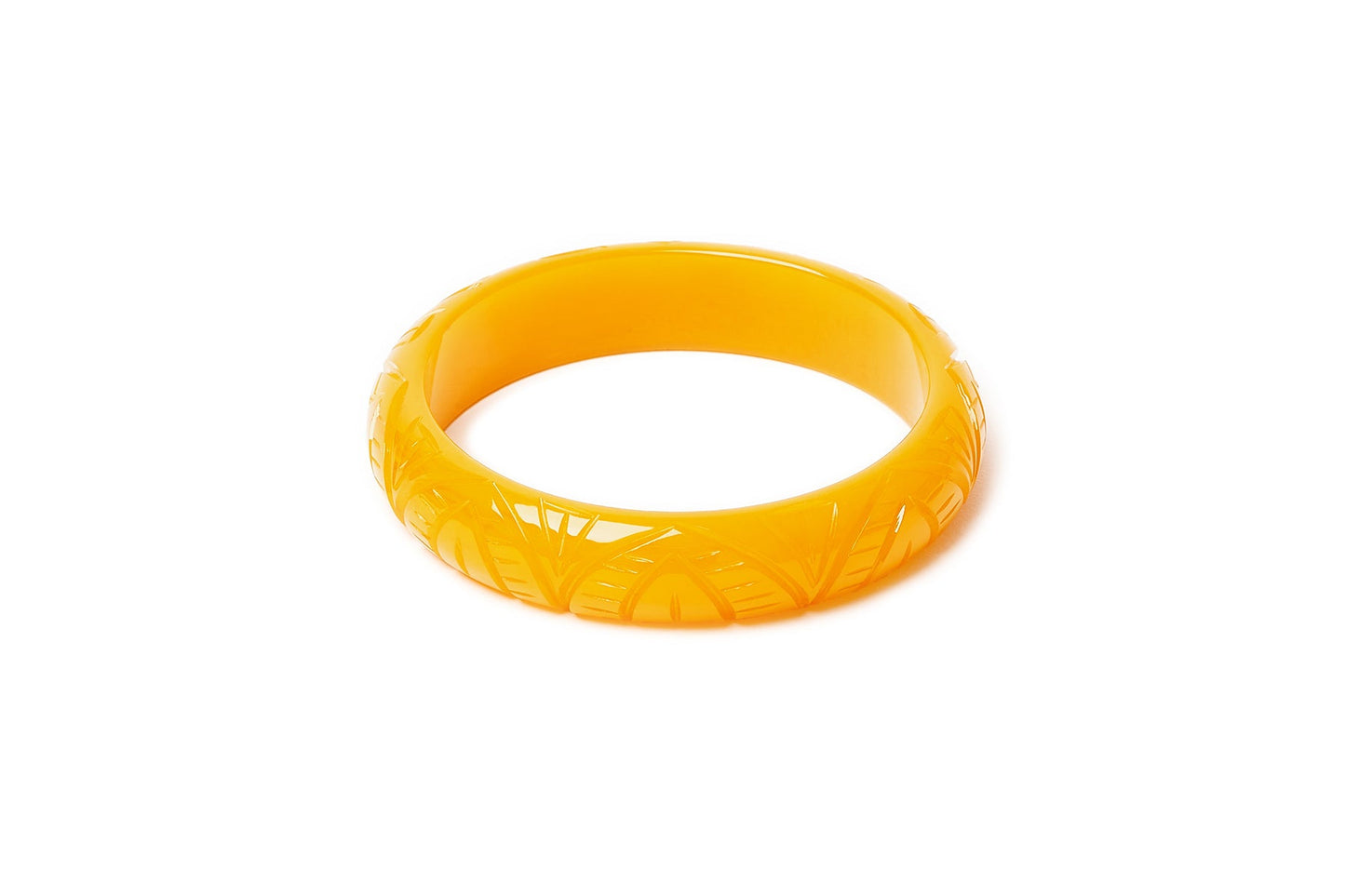 Splendette vintage inspired 1930s style carved yellow Midi Sand Fakelite Bangle