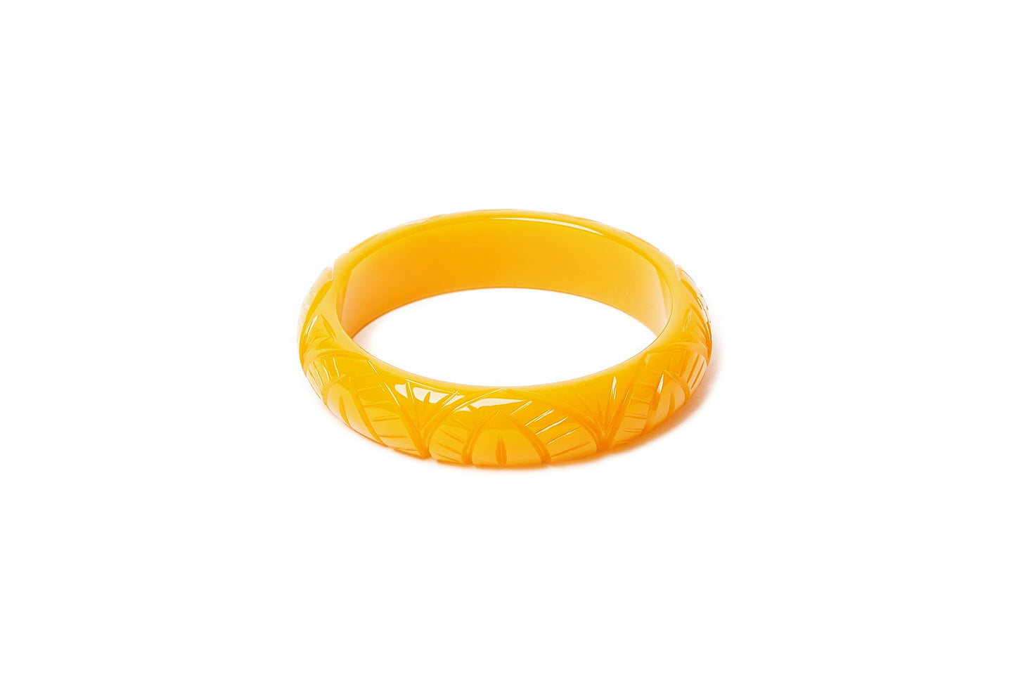 Splendette vintage inspired 1930s style carved yellow small size Midi Sand Fakelite Maiden Bangle