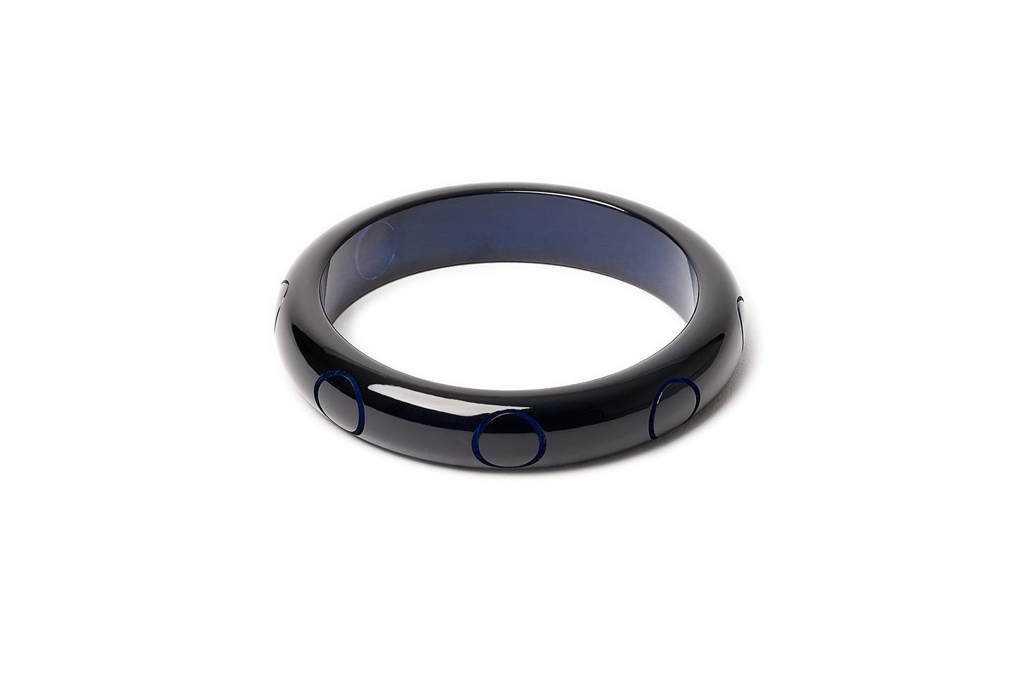 Splendette vintage inspired 1940s style carved fakelite Midi Black Bristol Blue Bangle