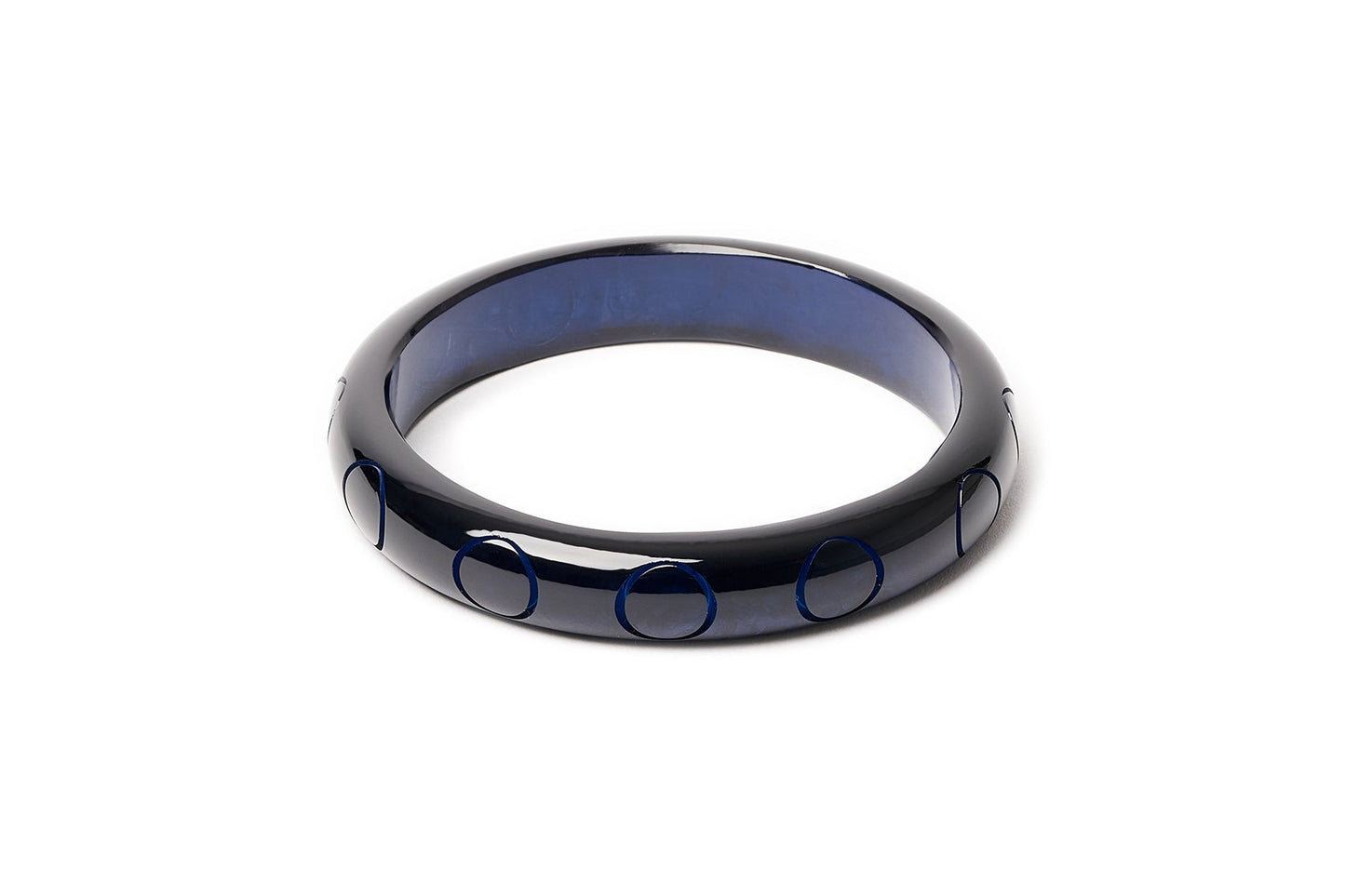 Splendette vintage inspired 1940s style carved fakelite large size Midi Black Bristol Blue Duchess Bangle