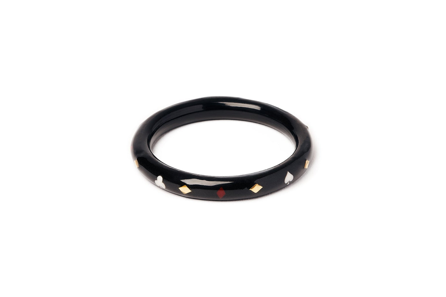 Splendette vintage inspired 1950s Las Vegas style smaller size black Narrow Queen of Diamonds Maiden Bangle