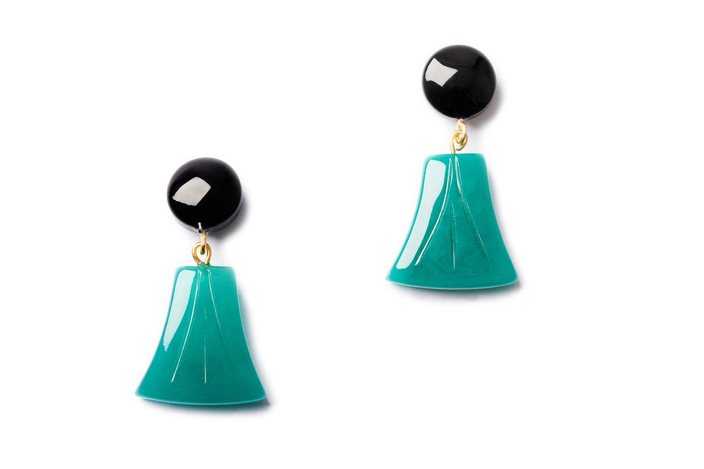 Splendette vintage inspired Art Deco style carved green and black Drille Fakelite Drop Earrings