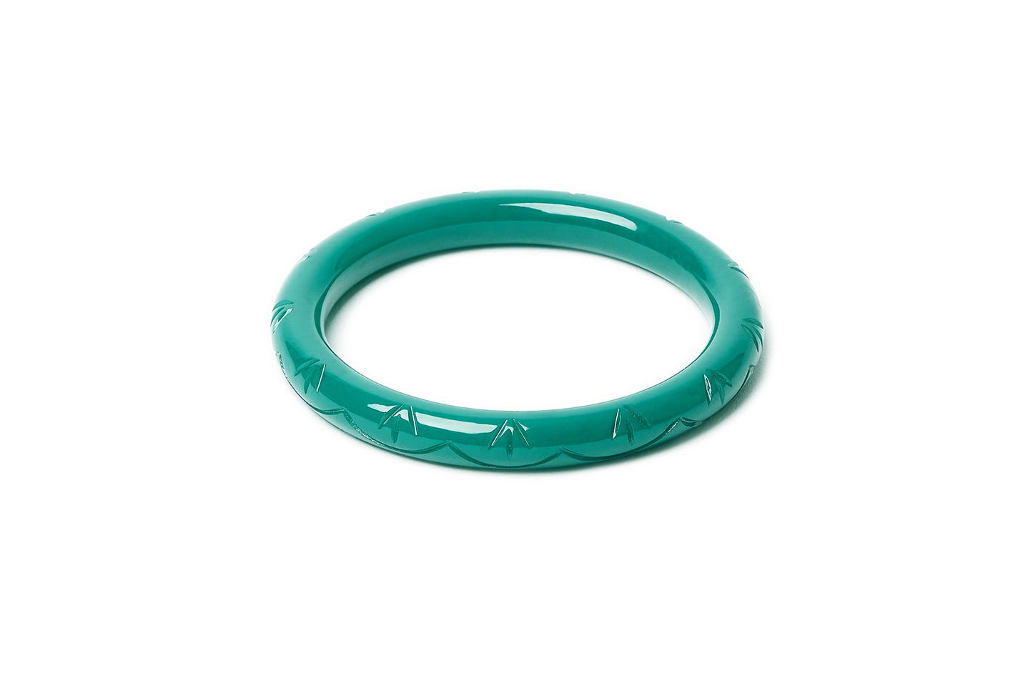 Splendette vintage inspired Art Deco style carved green Narrow Drille Fakelite Bangle