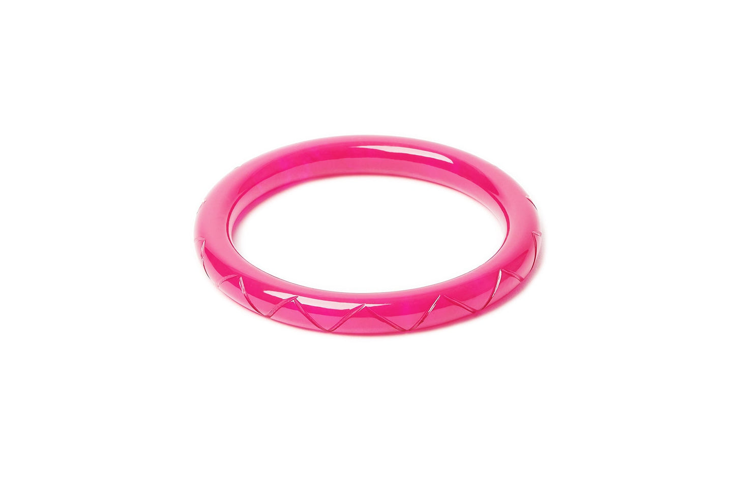 Splendette vintage inspired 1940s Bakelite style carved pink Narrow Magenta Fakelite Bangle