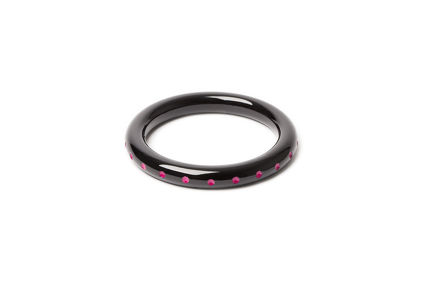 Splendette vintage inspired 1940s Bakelite style carved pink fakelite small size Narrow Black Magenta Maiden Bangle