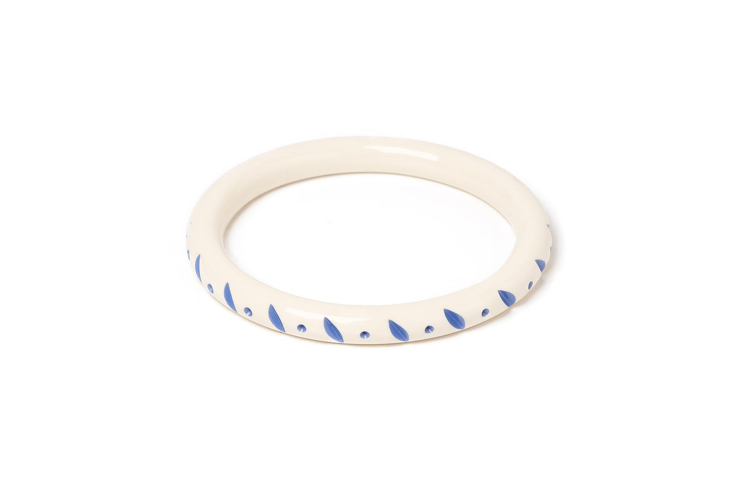 Splendette vintage inspired 1940s style carved blue fakelite larger size Narrow Veronica Cream Duchess Bangle
