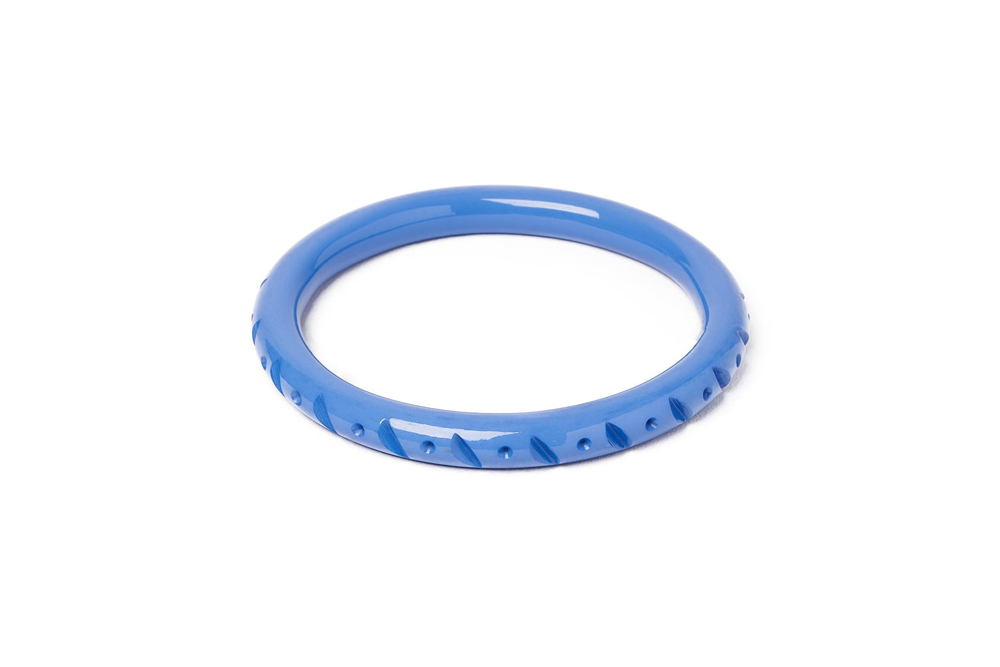 Splendette vintage inspired 1940s style carved blue fakelite larger size Narrow Veronica Duchess Bangle