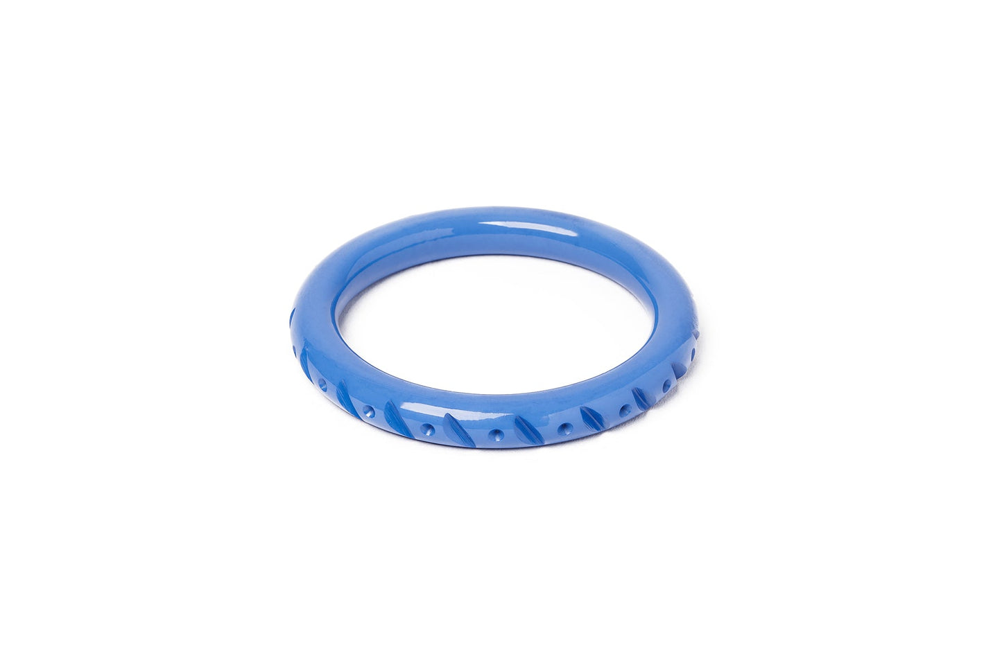Splendette vintage inspired 1940s style carved blue fakelite smaller size Narrow Veronica Maiden Bangle