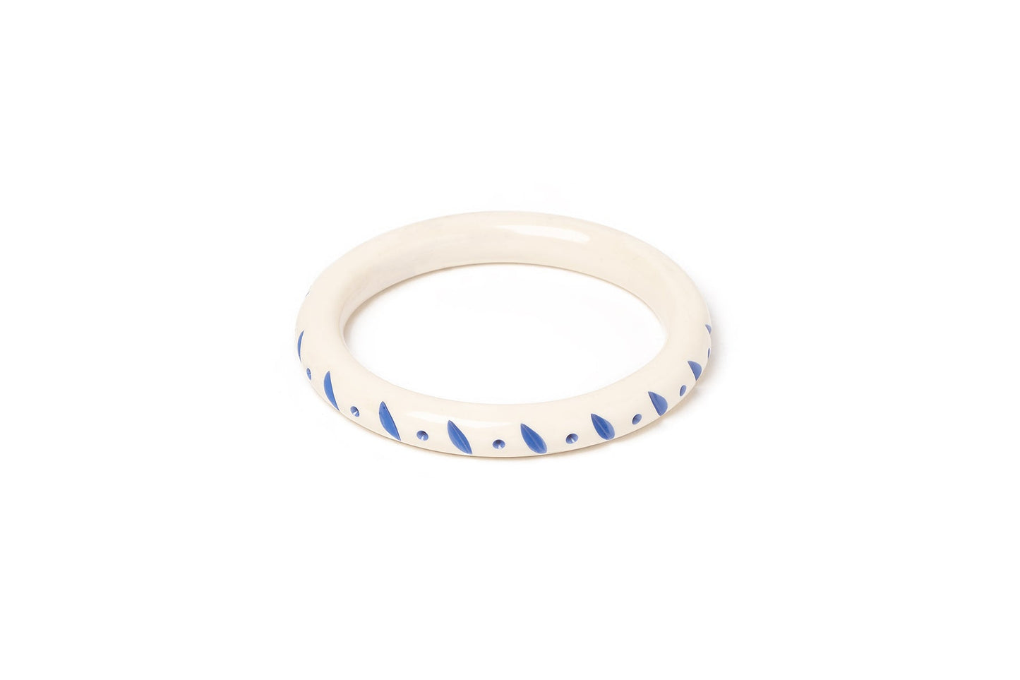 Splendette vintage inspired 1940s style carved blue fakelite smaller size Narrow Veronica Cream Maiden Bangle