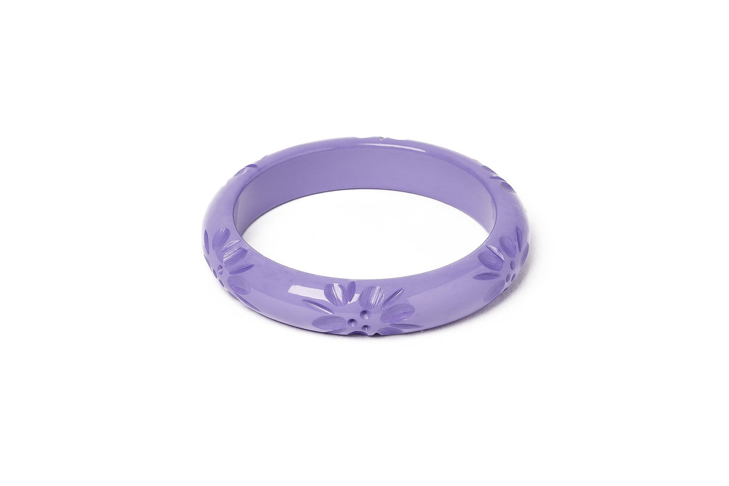 Splendette vintage inspired 1940s style pastel purple carved fakelite Midi Petunia Bangle
