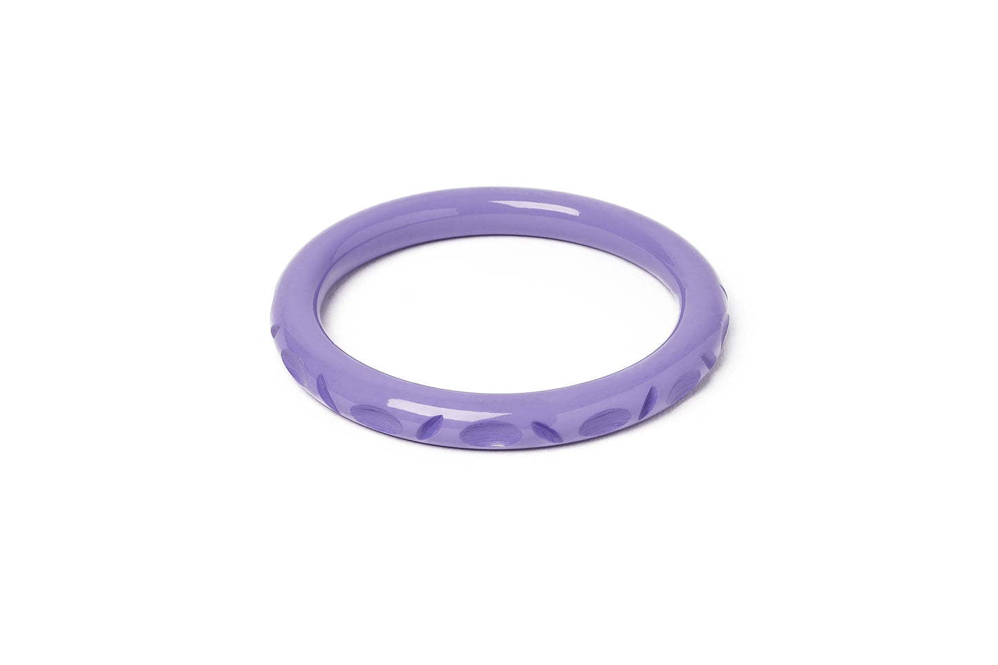 Splendette vintage inspired 1940s style pastel purple carved fakelite Narrow Petunia Bangle