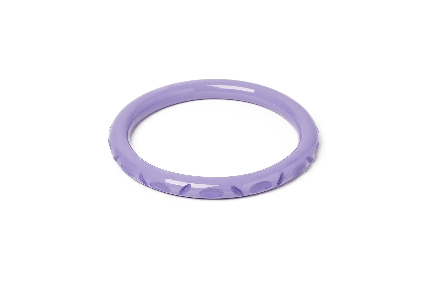 Splendette vintage inspired 1940s style pastel purple carved fakelite larger size Narrow Petunia Duchess Bangle