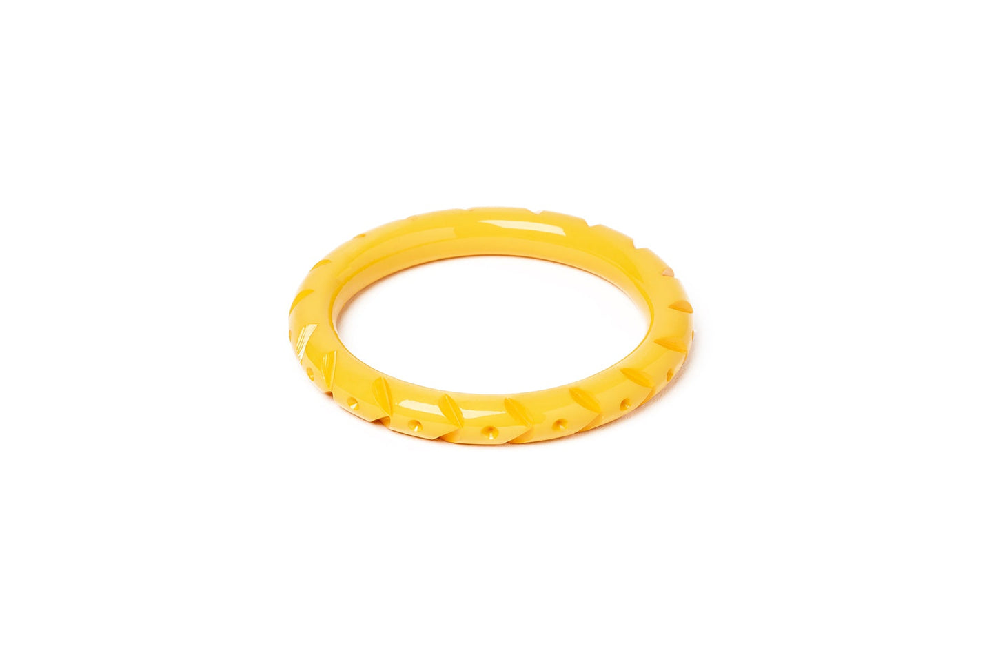 Splendette vintage inspired 1940s style carved yellow pastel fakelite smaller size Narrow Primrose Maiden Bangle