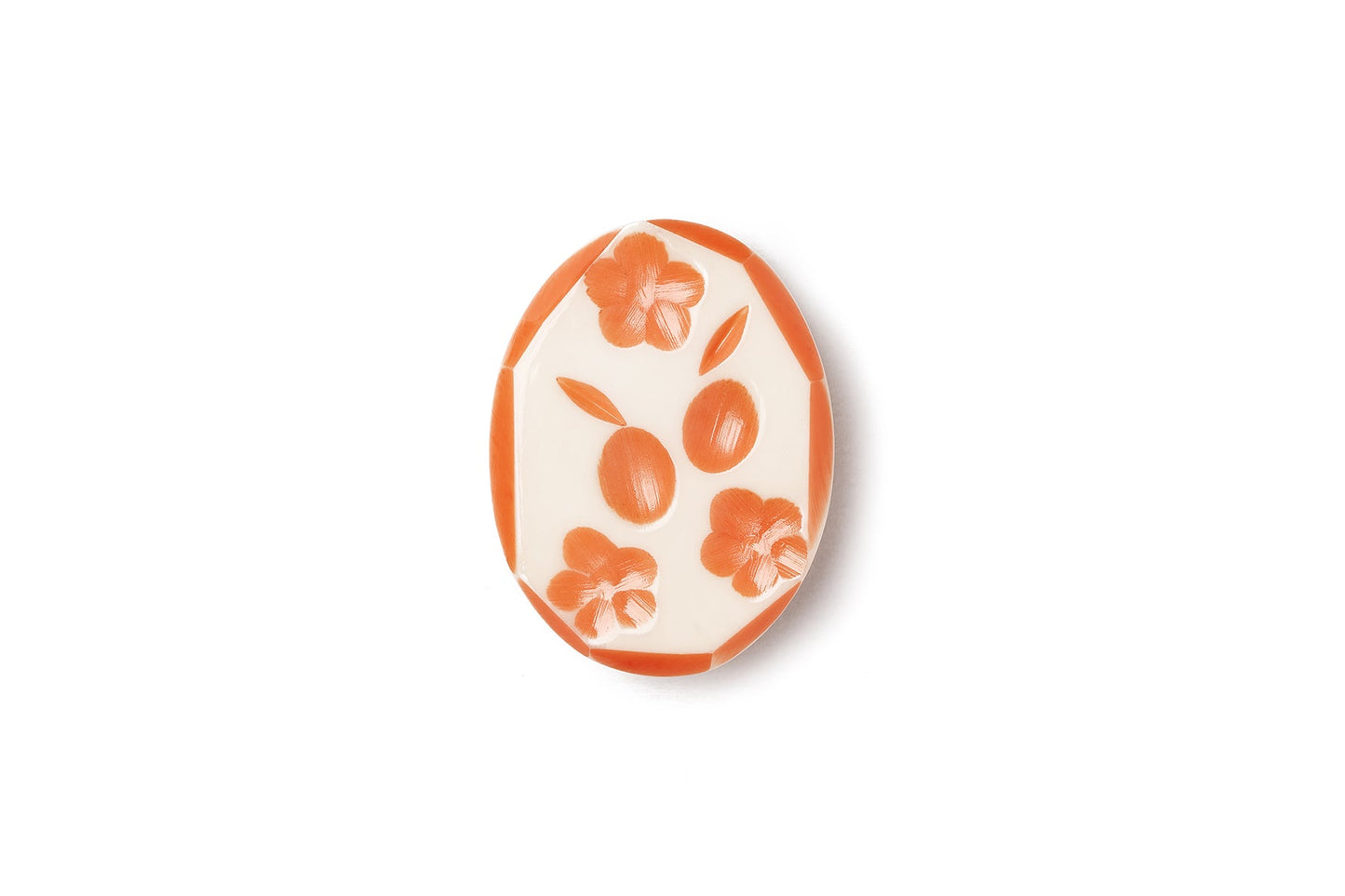 Splendette vintage inspired 1940s style carved peachy orange fakelite Apricot Cream Brooch