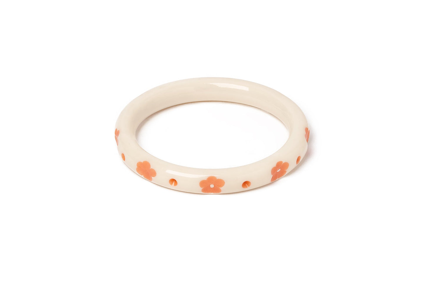 Splendette vintage inspired 1940s style carved peachy orange fakelite Narrow Apricot Cream Bangle