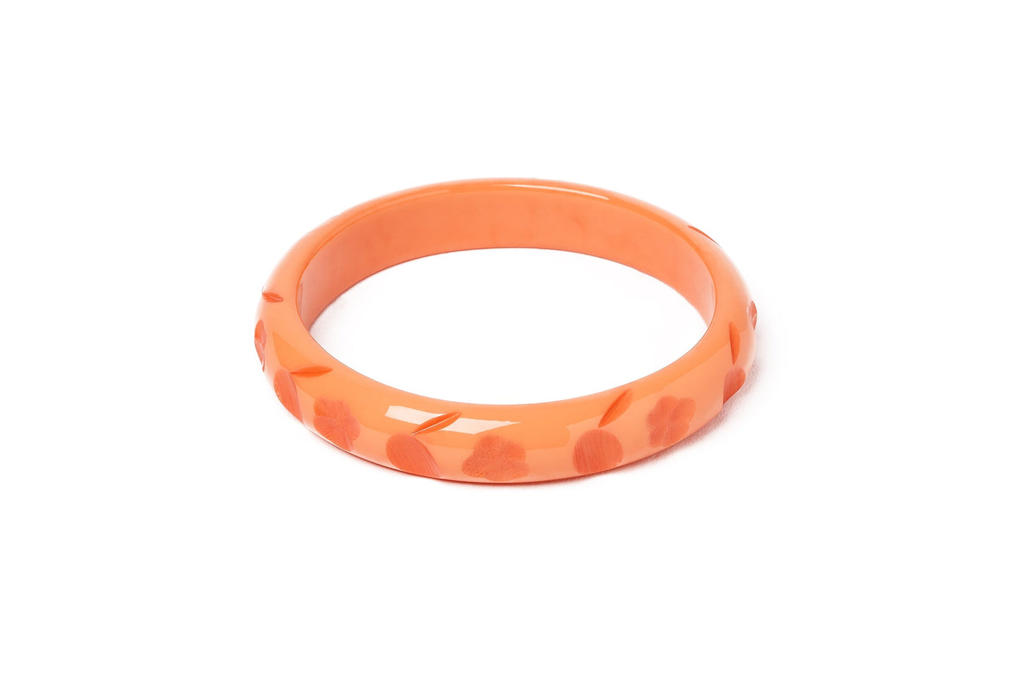 Splendette vintage inspired 1940s style carved peachy orange fakelite large size Midi Apricot Duchess Bangle
